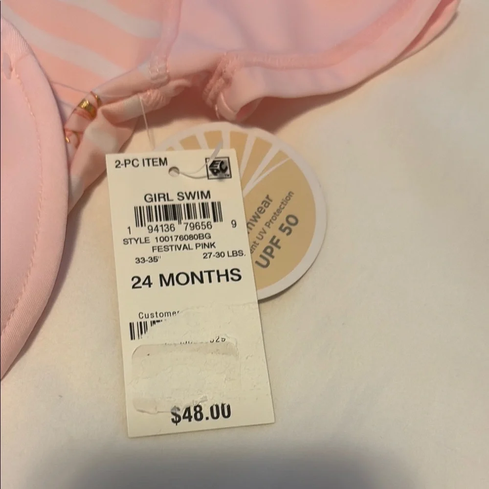 First Impressions Pink and White Striped Rashguard Set